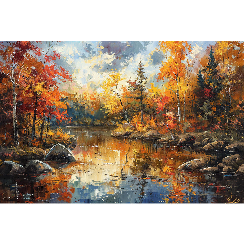 Landscape view of rivers with golden red foliage