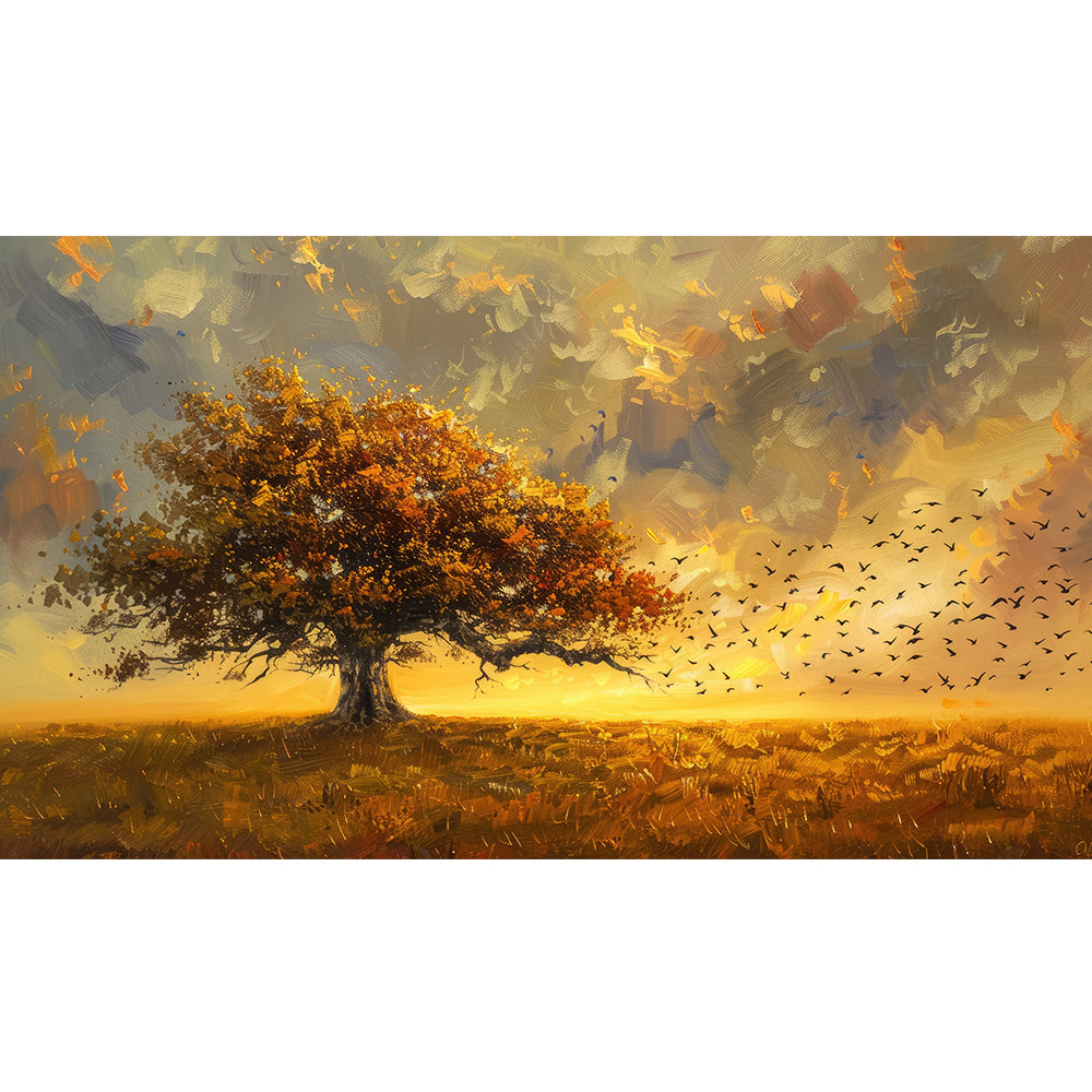 Landscape view with tree and birds