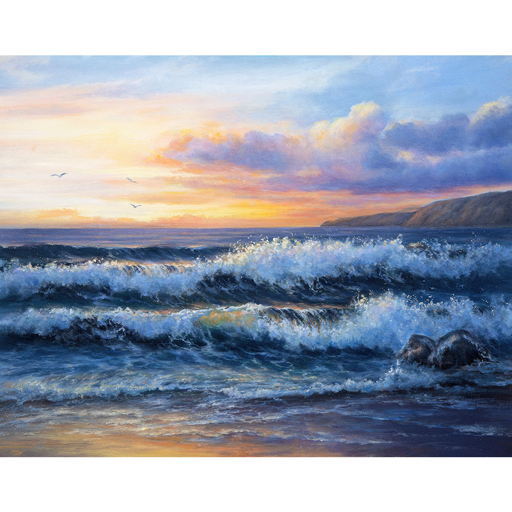 Seascape golden waves dusk
