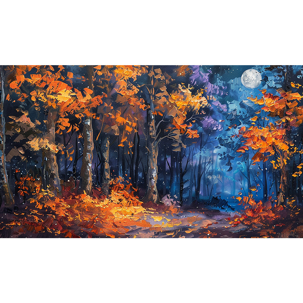 Night scene autumn forest landscape painting