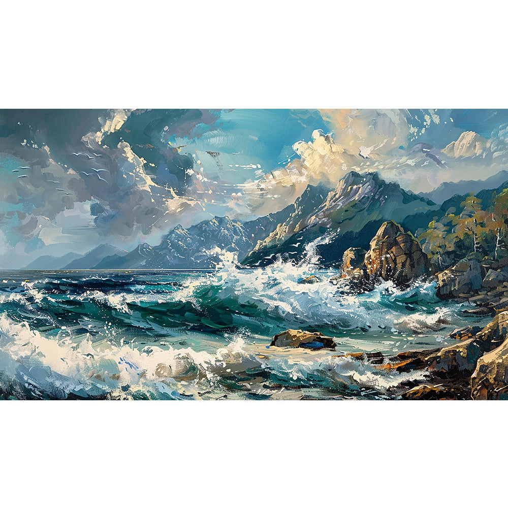seascape view with rocky coastline waves