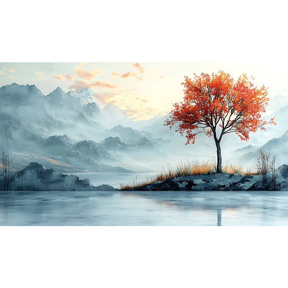 Serene autumn landscape with mountain view